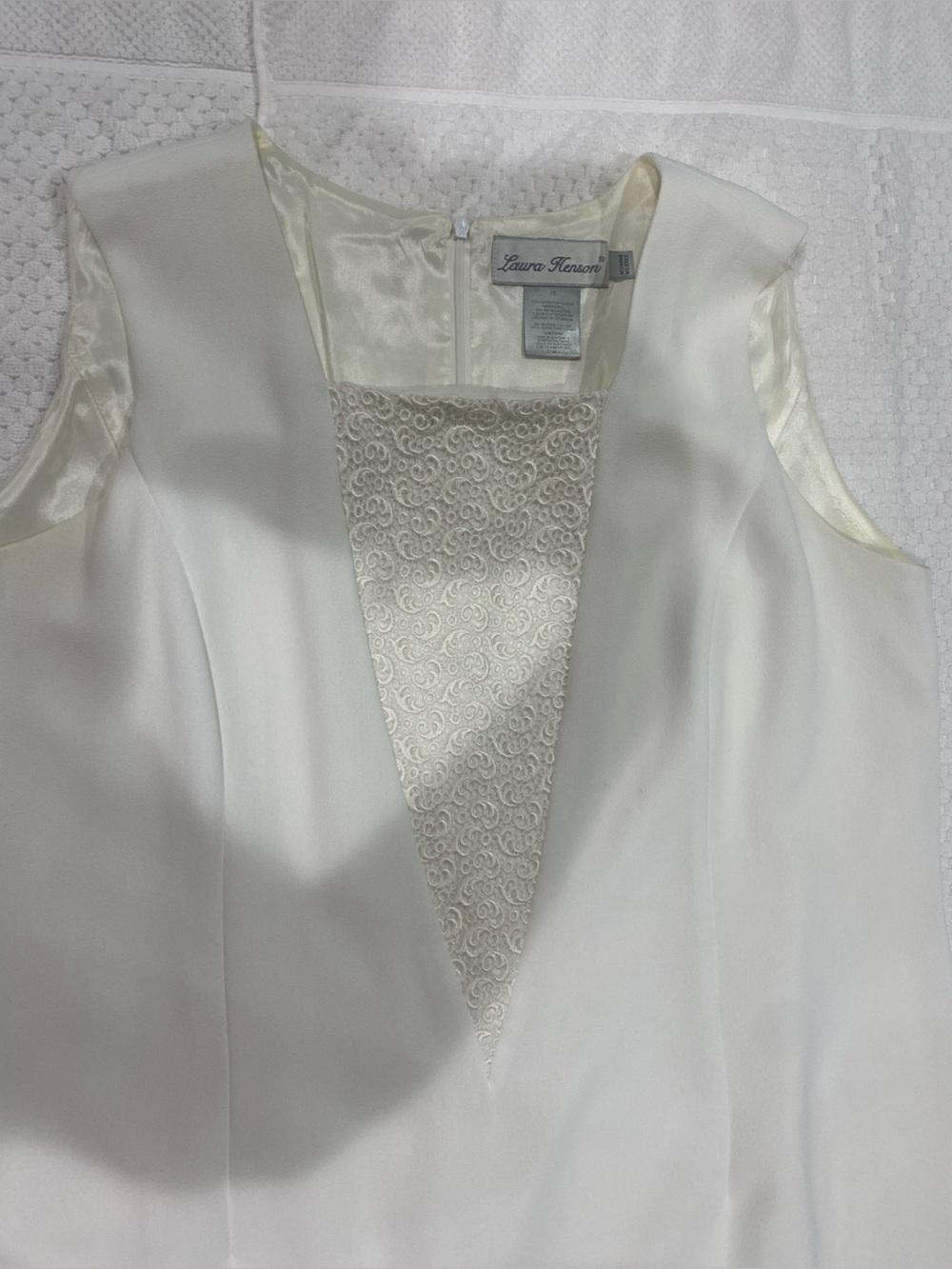 Ivory Satin-Trim Dress with Open Front Jacket Suit - Picture 2 of 16